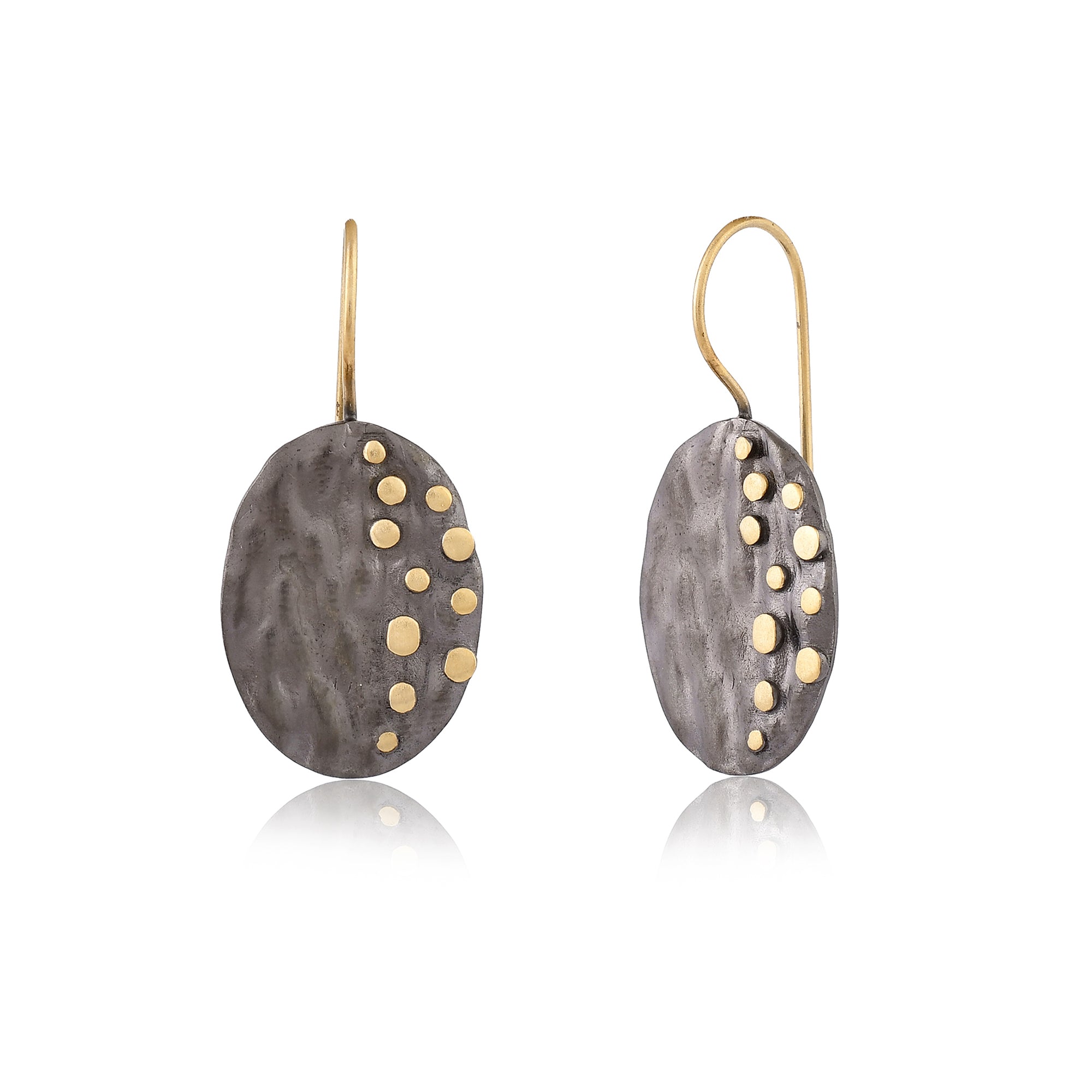 Dark Rhodium textured oval with gold dots