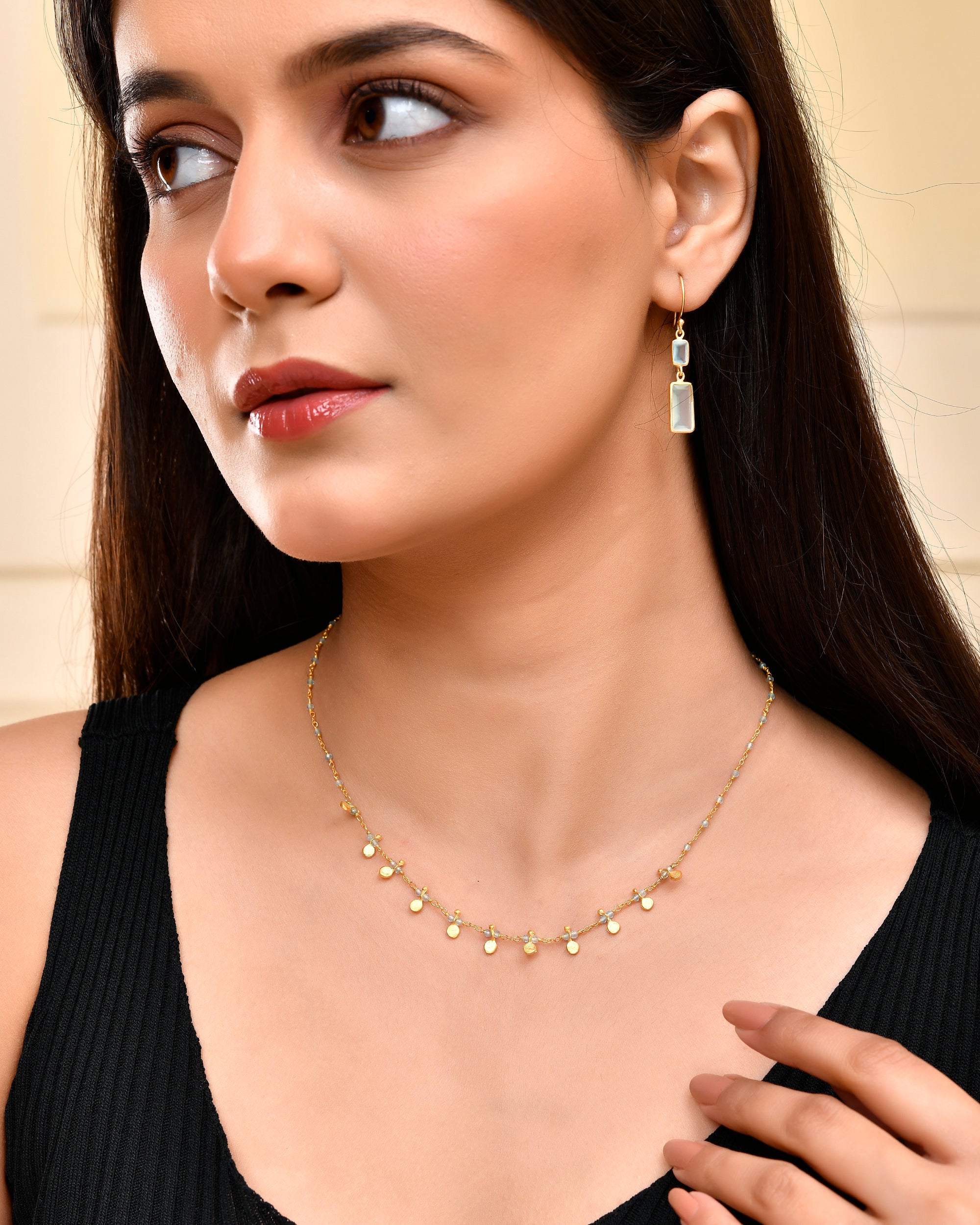 Aqua Chalcedony Egyptian Beaded Chain with Gold Discs