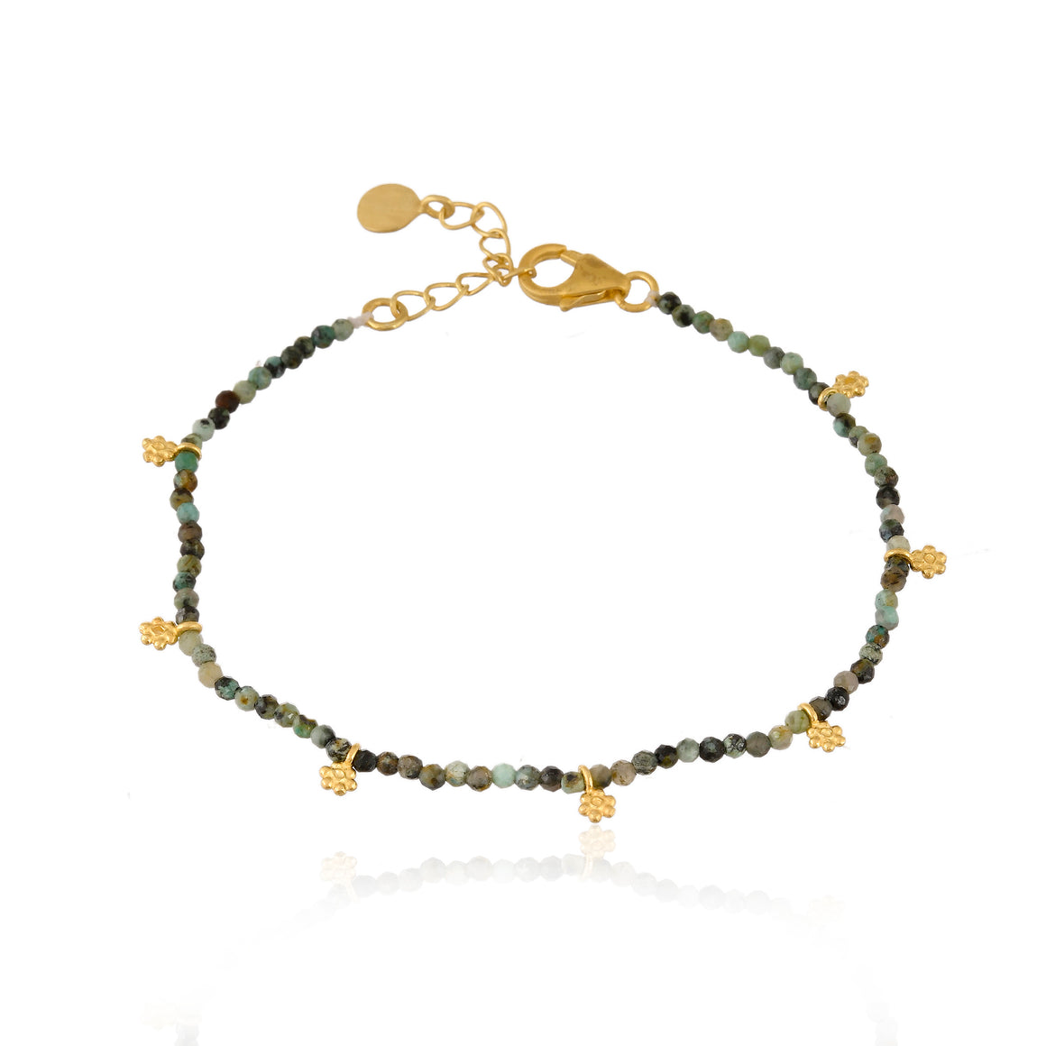 Turquoise beads with gold charms.