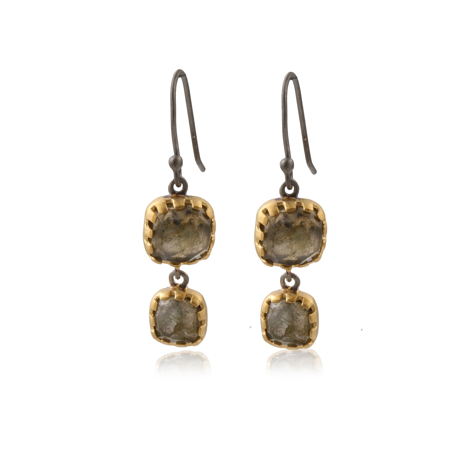 Labradorite Two Tone Two Tier with French hook. Gold Dark Rhodium