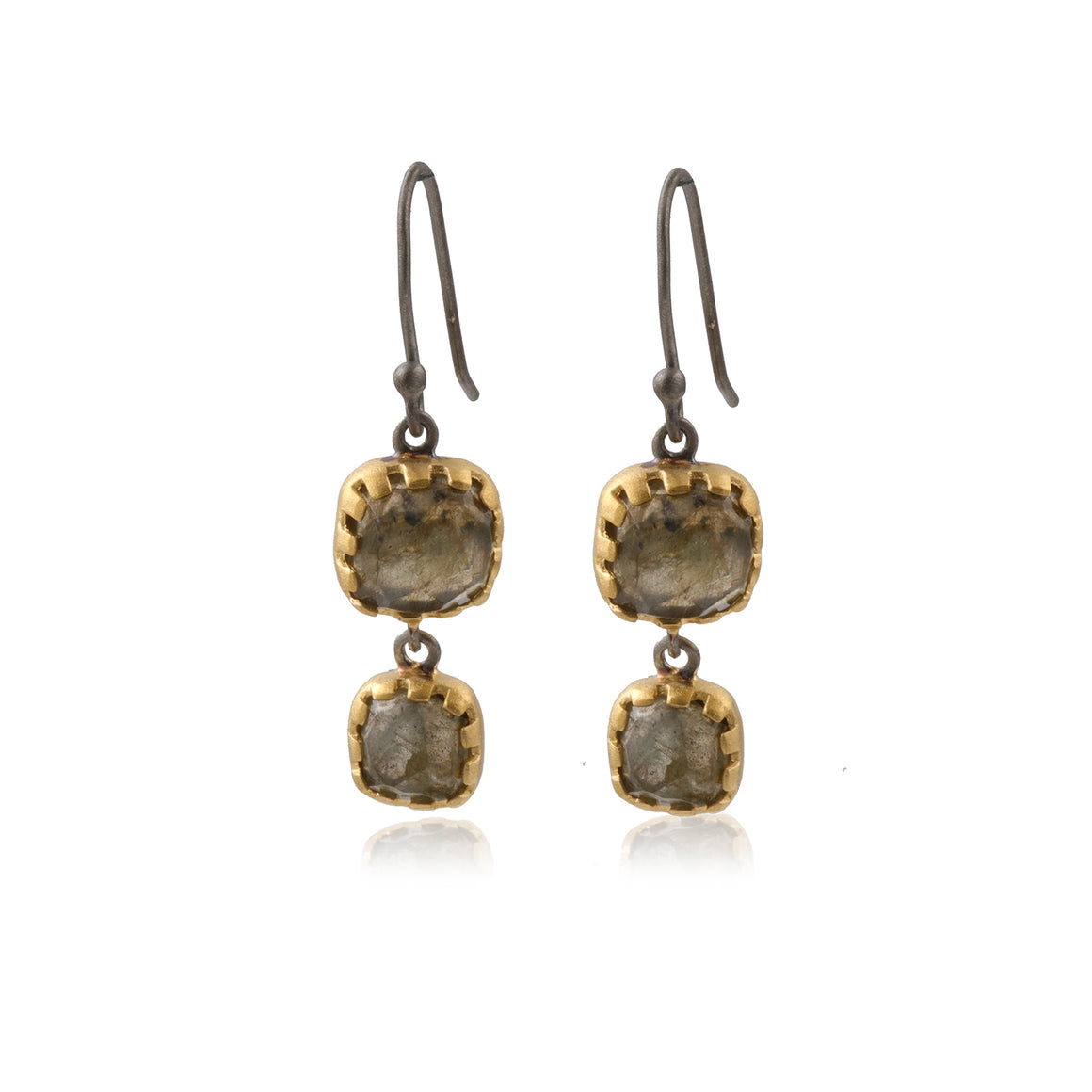 Labradorite Two Tone Two Tier with French hook. Gold Dark Rhodium