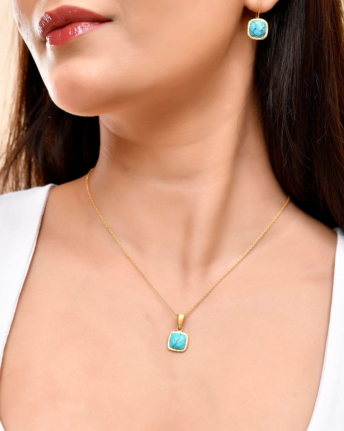 Turquoise Square Checkerboard Earrings