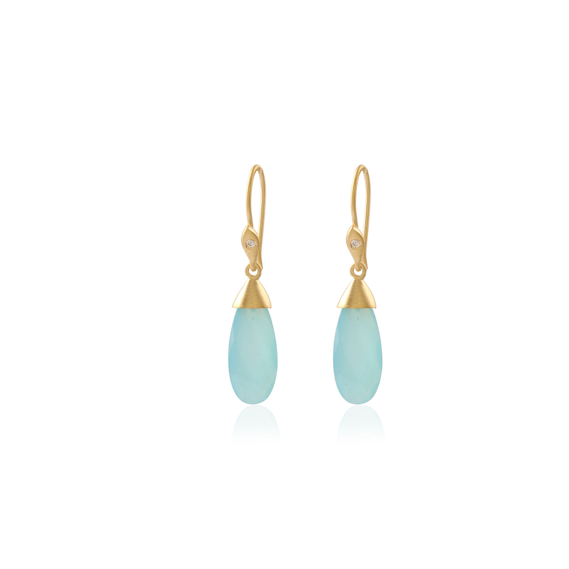Narrow Aqua Chalcedony Drop Earrings