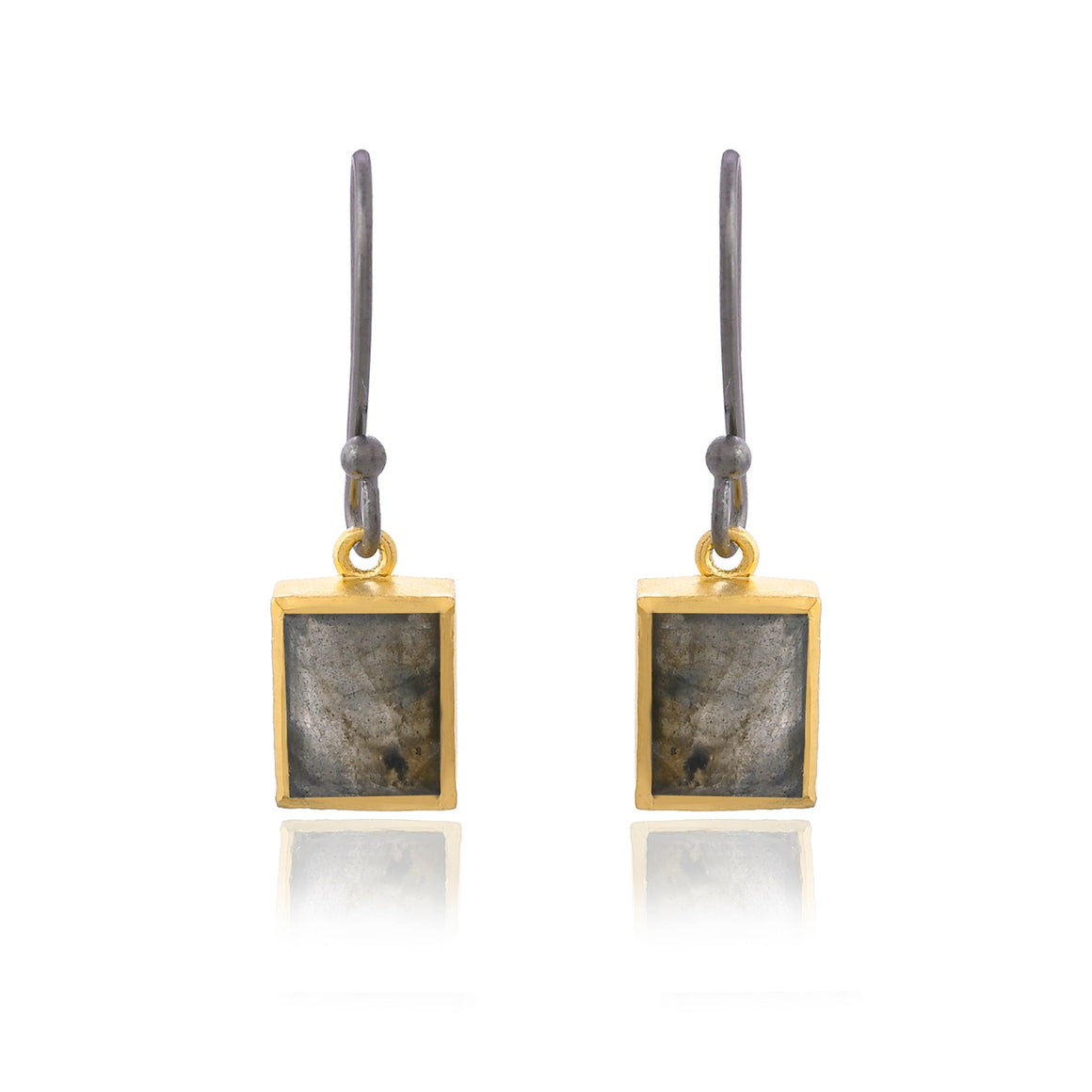 Two Tone Labradorite Rectangle Earrings