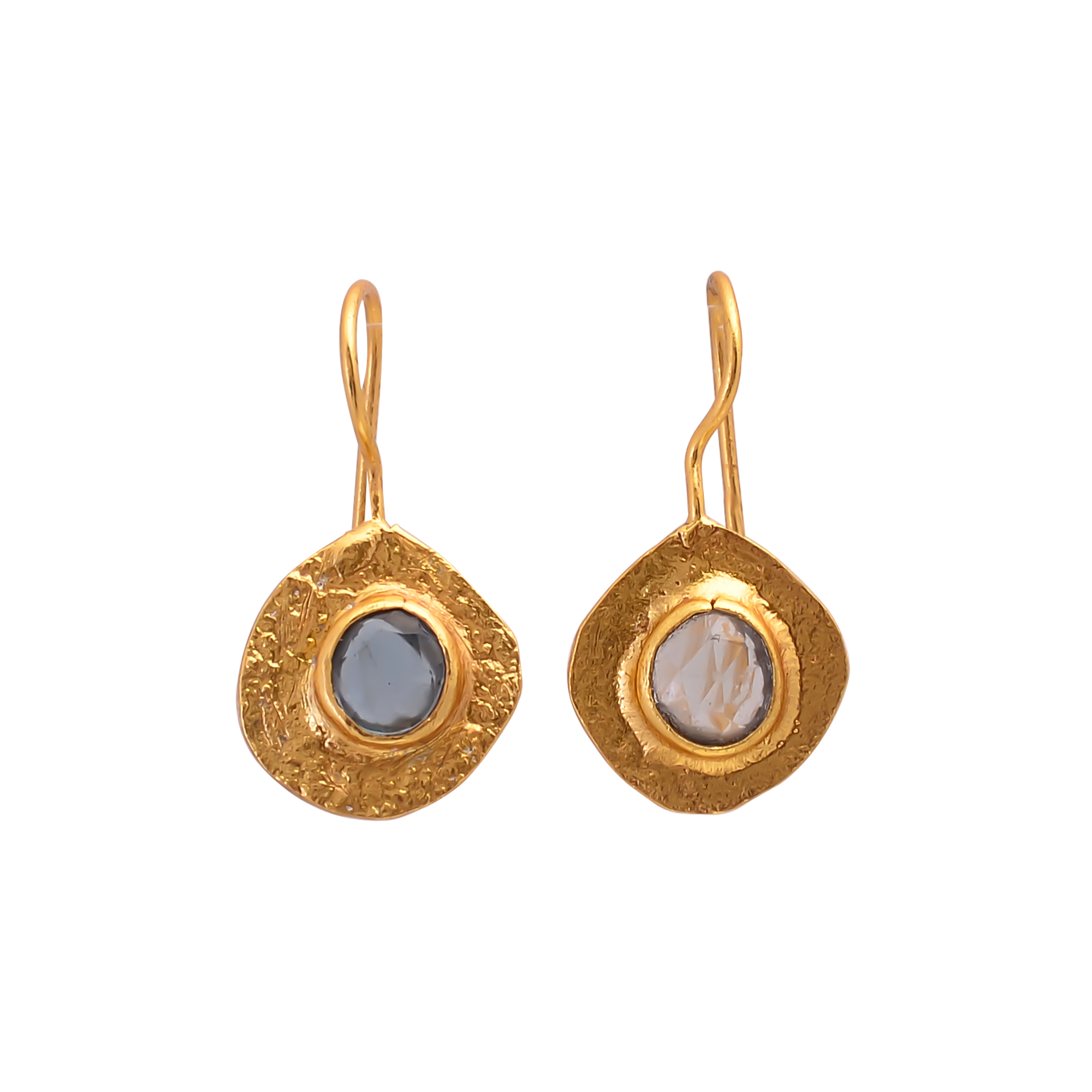 Dark Blue Topaz Three Stone Earrings