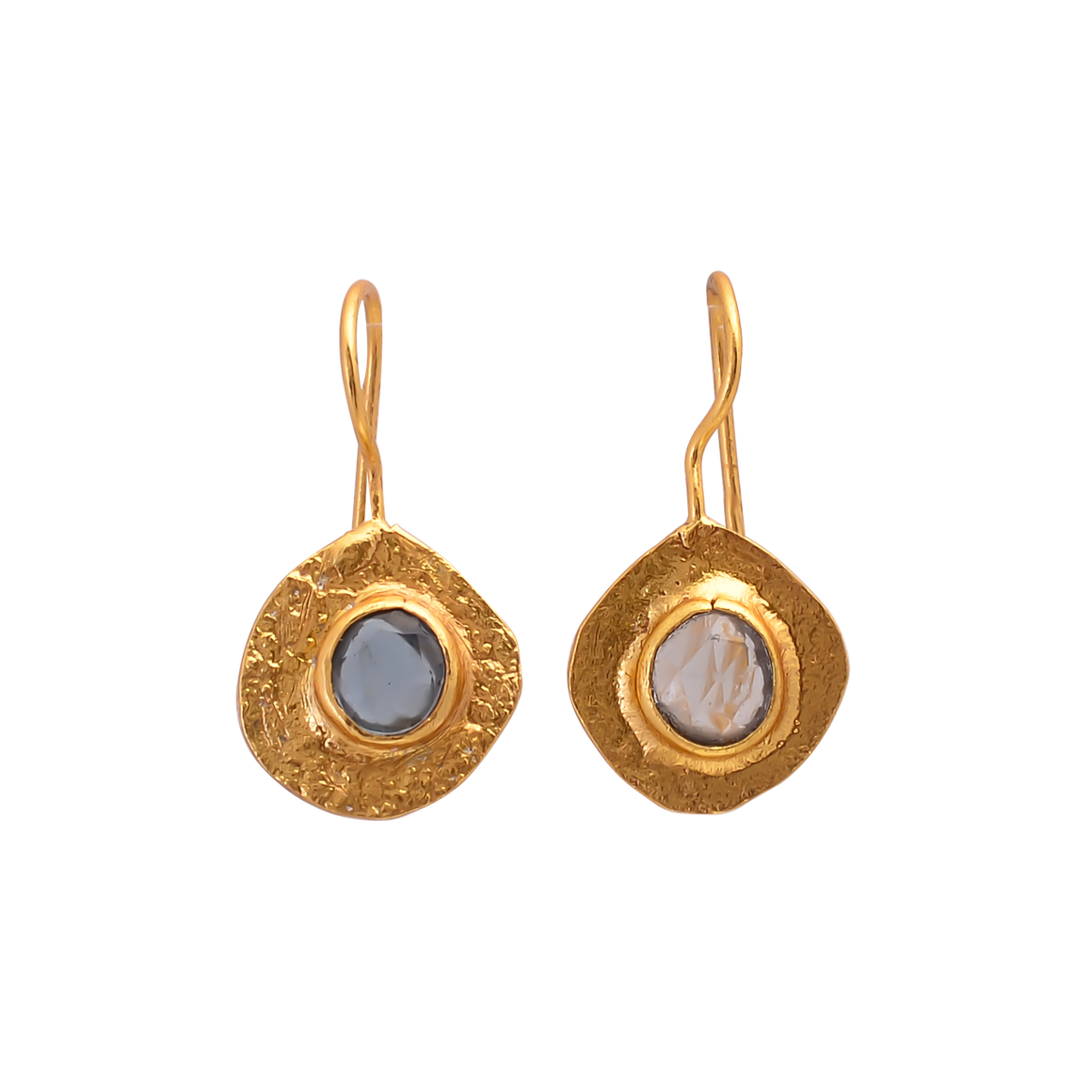 Dark Blue Topaz Three Stone Earrings