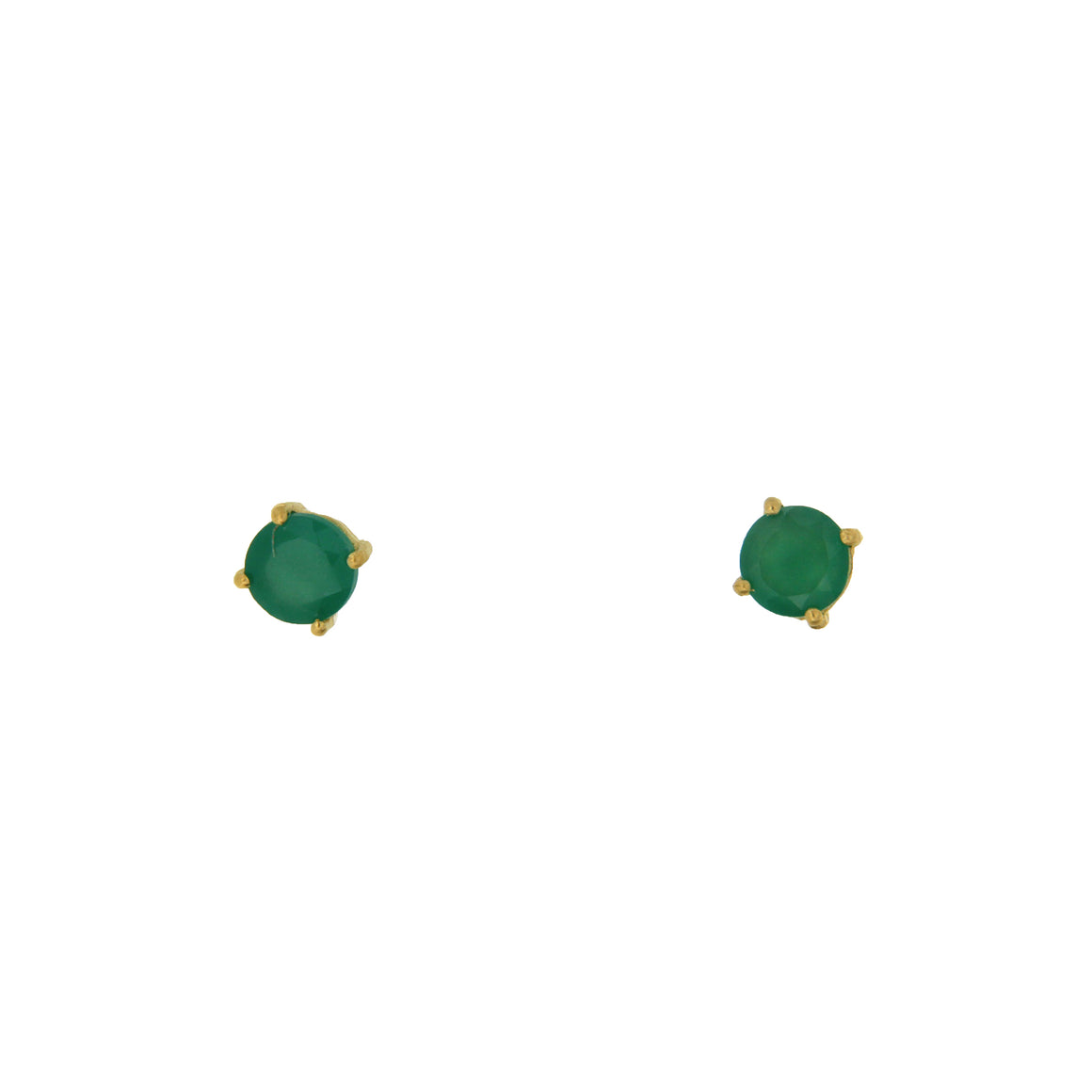 Faceted Green Onyx Studs in a prong setting. Set in 22 carat Vermeil over Sterling Silver. Perfect for everyday wear.