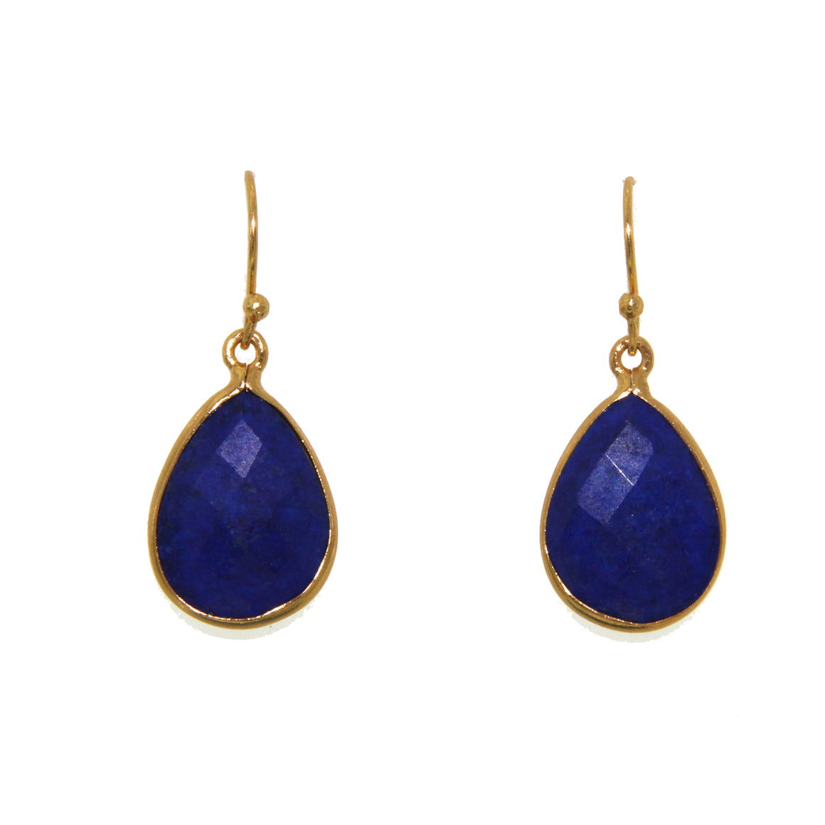 Almond shaped Lapis in a bezel setting. Exquisitely hand crafted and naturally timeless, these earrings are set in 22 carat Vermeil over Sterling Silver.