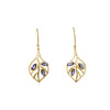 This matte gold leaf design is embellished with faceted Iolite gems. This dangle earrings evokes the beauty of the natural world. The earrings are set in 22 carat Gold Vermeil over Sterling Silver.