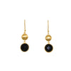 Round pebble shaped Black Onyx and a textured gold bead in a 2 tier earring with a lot of movement. Set in 22 carat Vermeil over Sterling Silver.