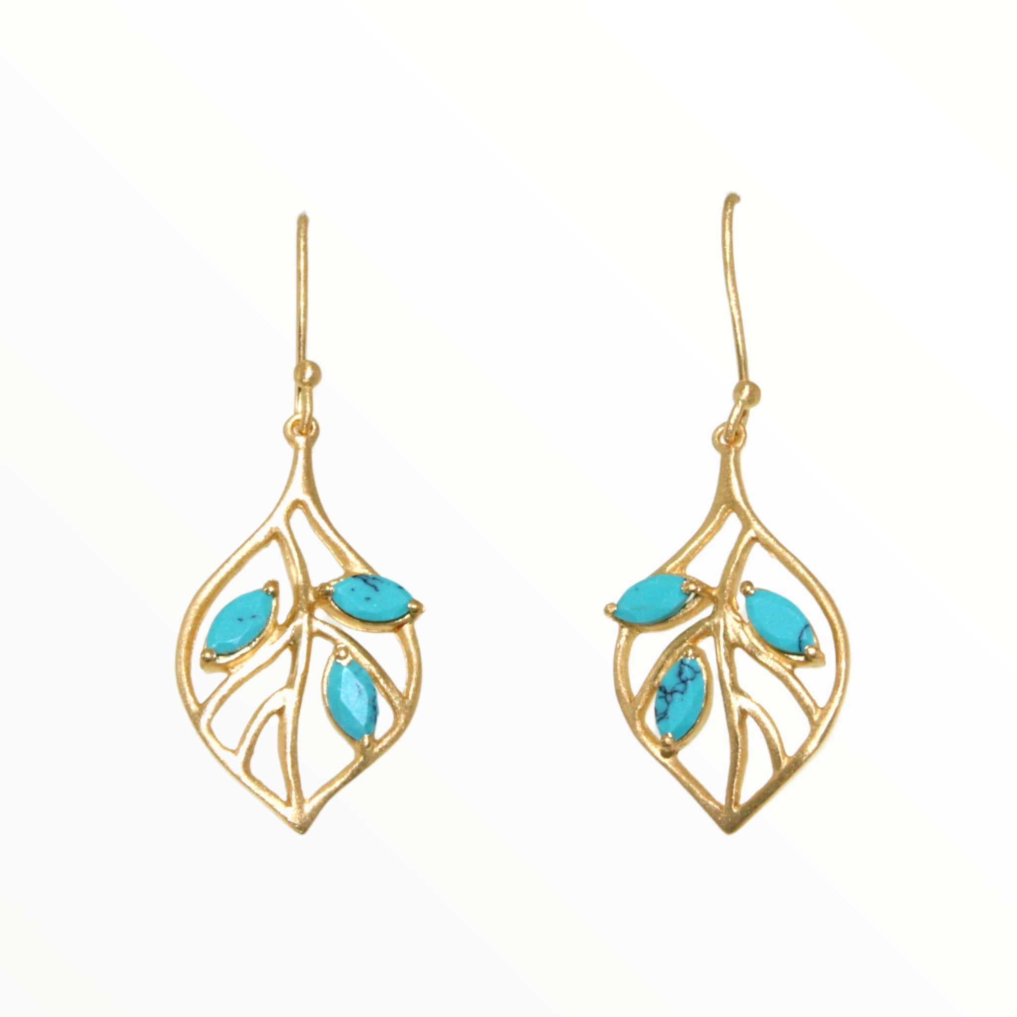 Gold Feather With Turquoise Semi Precious Stone Earrings – Shop at Goldie's