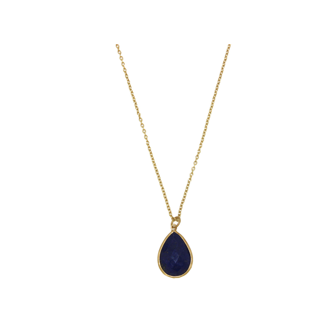 Almond shaped Lapis Pendant in a bezel setting. Exquisitely hand crafted and naturally timeless, this necklace is a 16"-18" long and set in 22 carat Vermeil over Sterling Silver.