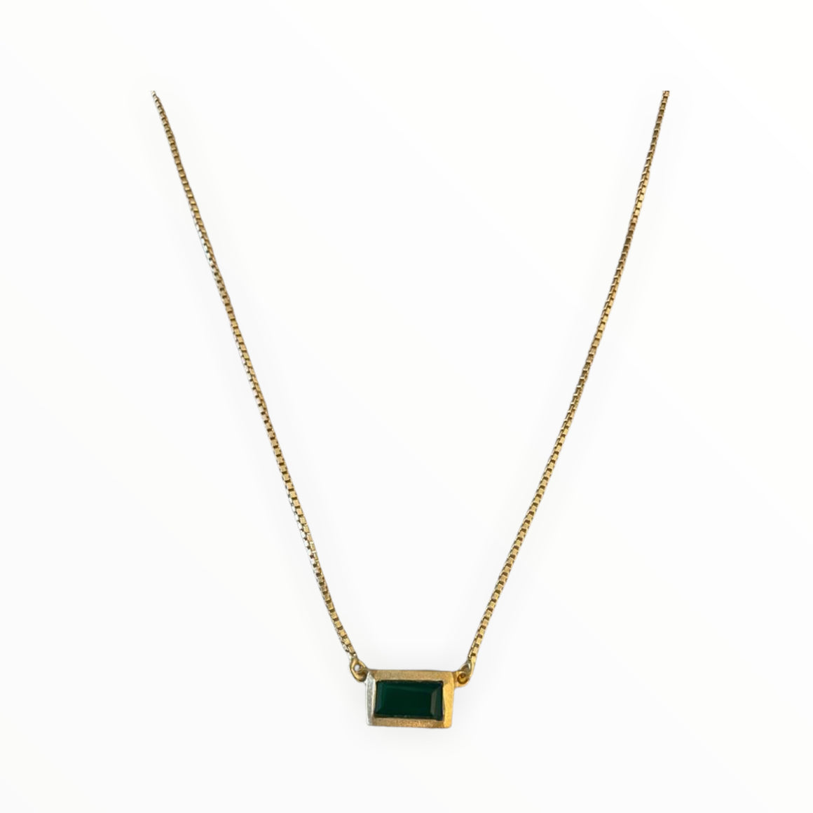 Leaf Rectangle Pendant  in Green Onyx
