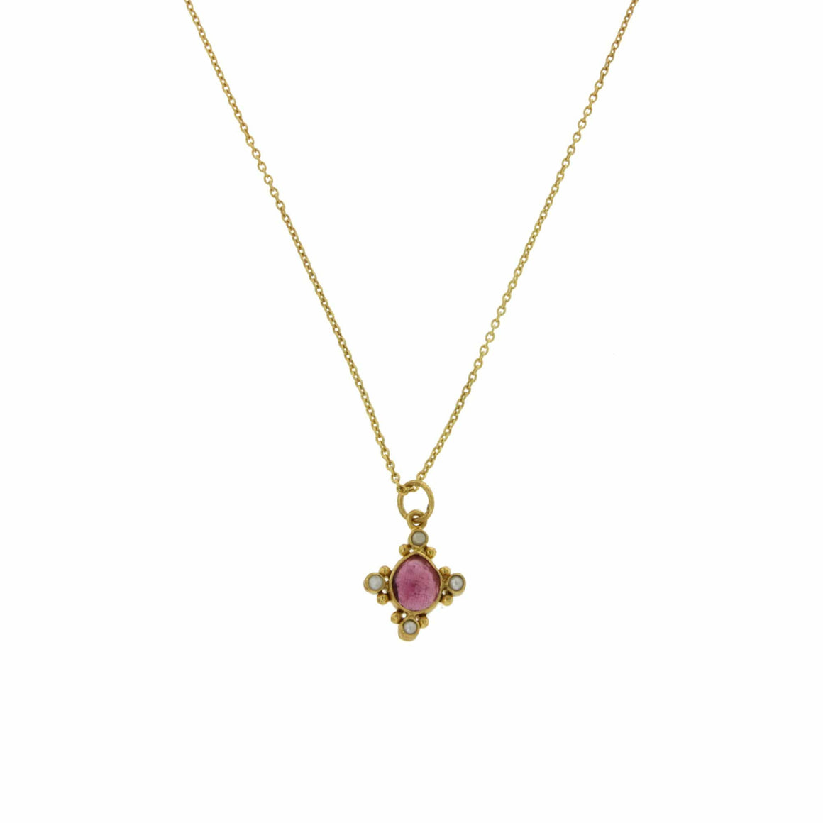 Manjusha Jewels Necklaces Ruby Flower Drop Pendant in Ruby and Pearls